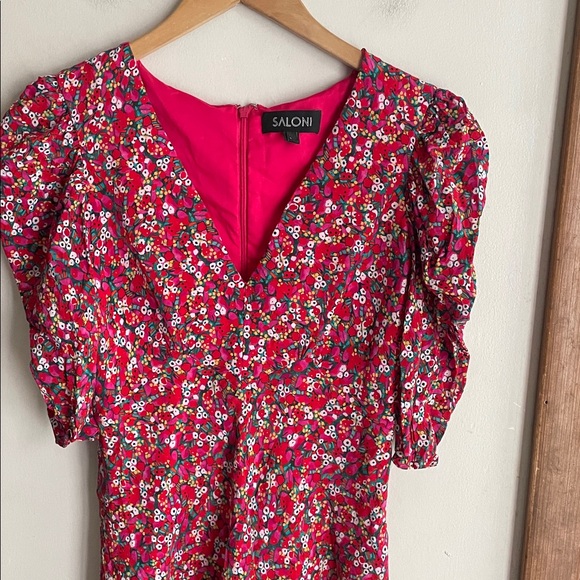 SALONI Collette Silk Floral Mini Puff Sleeve Dress - Picture 3 of 14